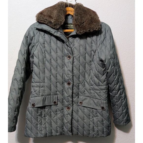 Eddie Bauer Goose Down Jacket Womens Small Puffer Quilted Button Für Collar (A3 - Picture 1 of 3